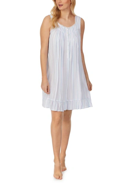 Shop Eileen West Lace Trim Stripe Short Nightgown In Blue Stripe