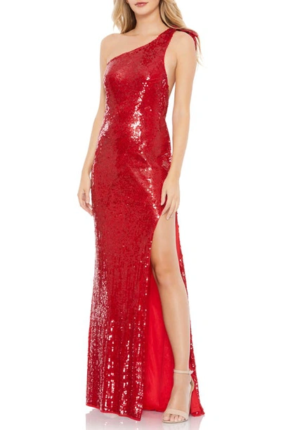 Shop Mac Duggal Sequin One-shoulder Gown In Red