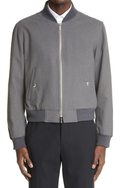 Shop Thom Browne Engineered Rwb Stripe Cotton Blend Bomber Jacket In Dark Grey