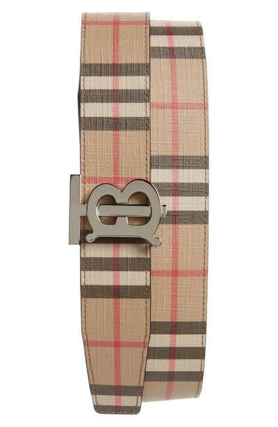 Shop Burberry Tb Monogram Vintage Check Reversible Belt In Archive Beige