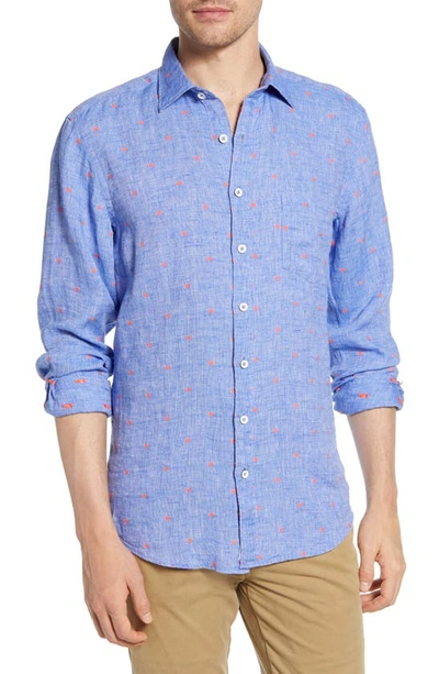 Shop Rodd & Gunn Fox Street Sports Fit Linen Blend Button-up Shirt In Cornflower