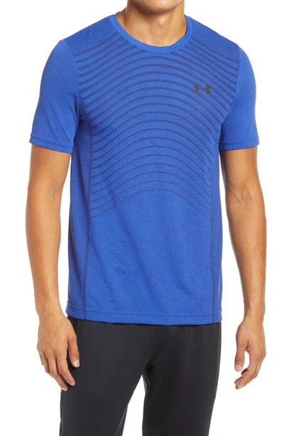 Shop Under Armour Seamless Wave Performance T-shirt In Emotion Blue/ Black