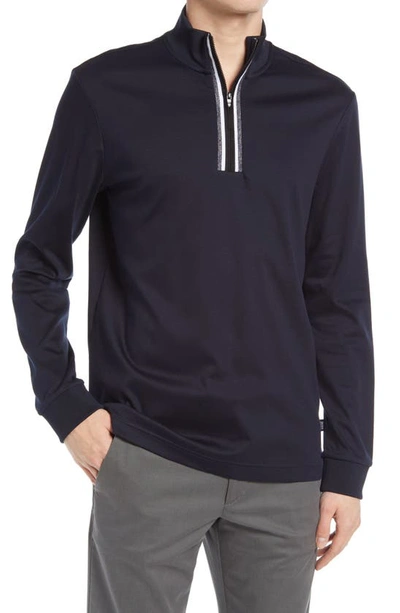Shop Hugo Boss Tenore 11 Quarter Zip Sweatshirt In Dark Blue