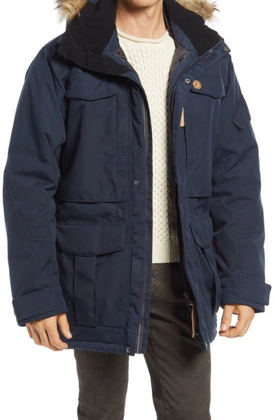 Shop Fjall Raven Nuuk Parka With Faux Fur Trim In Dark Navy