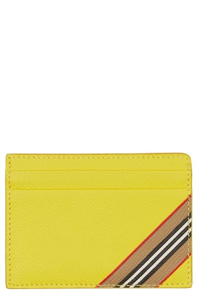 Shop Burberry Kier Icon Stripe Leather Card Case In Yellow
