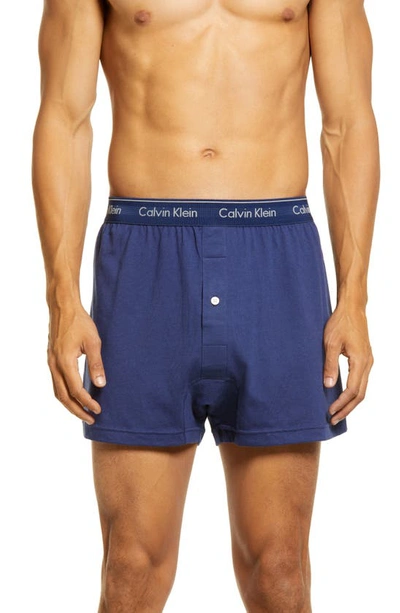 Shop Calvin Klein 3-pack Knit Cotton Boxers In Blue Bay/ Minnow/ Medieval