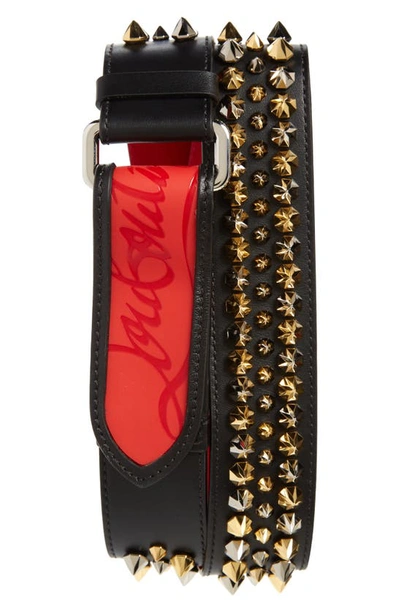 Shop Christian Louboutin Spike Leather Belt In Black/ Loubi/ Multi