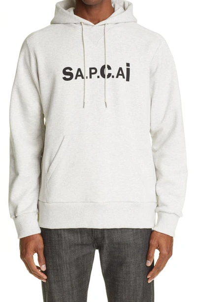 Shop A.p.c. X Sacai Taiyo Logo Hoodie In Pebbled Heathered Light Grey