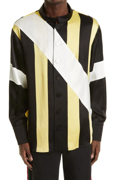 Shop Wales Bonner Sunshine Stripe Long Sleeve Button-up Shirt In Black/ Yellow/ Ivory