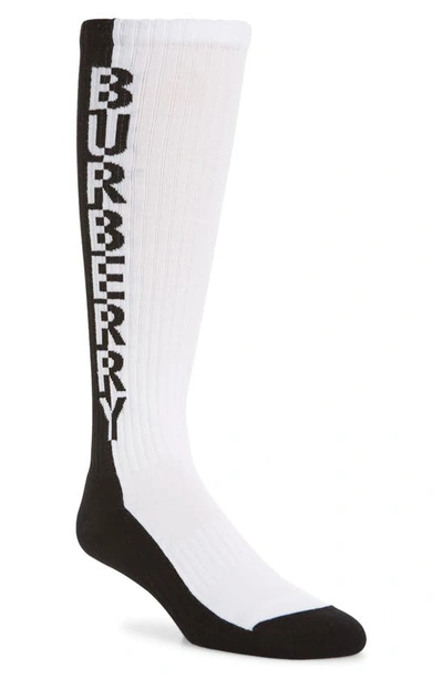 Shop Burberry Split Logo Socks In White / Black