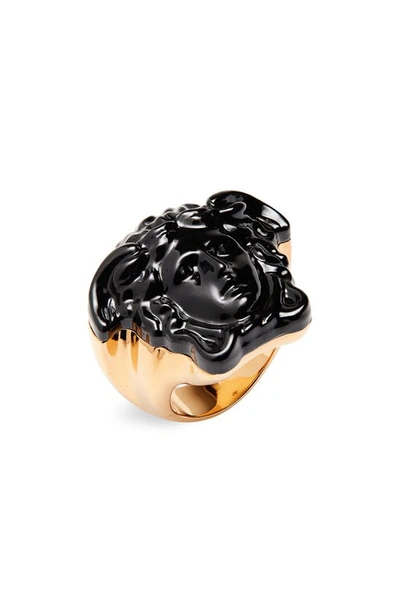 Shop Versace Enamel Medusa Ring In Nero-