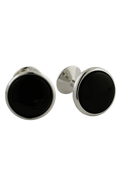 Shop David Donahue Onyx Cuff Links In Silver