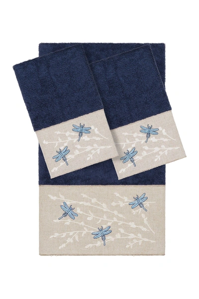 Shop Linum Home Braelyn 3-piece Embellished Towel In Navy