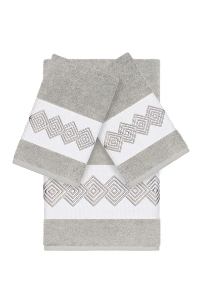Linum Home Noah 3-piece Embellished Towel In Light Grey