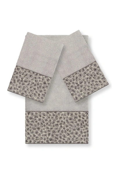 Linum Home Spots 3-piece Embellished Towel In Light Grey