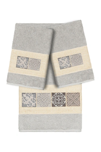 Linum Home Vivian 3-piece Embellished Towel In Light Gray