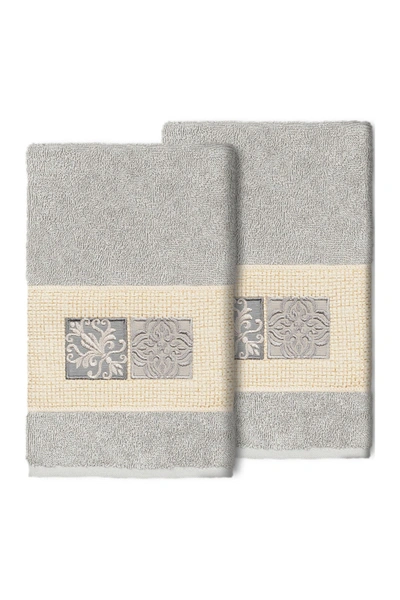 Linum Home Vivian Embellished Hand Towel In Light Gray
