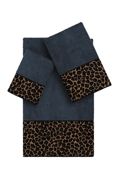 Linum Home Spots 3-piece Embellished Towel In Midnight Blue