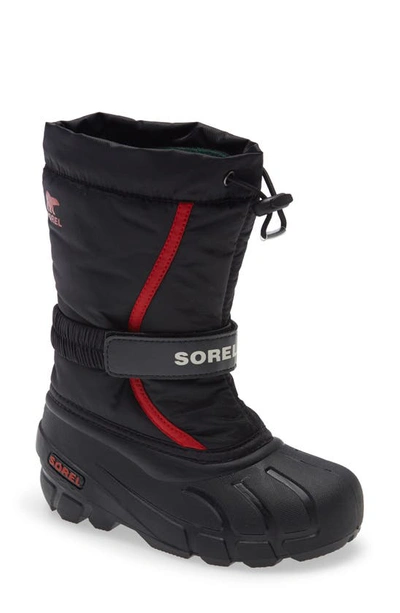Shop Sorel Kids' Flurry Weather Resistant Snow Boot In Black/ Bright Red Multi