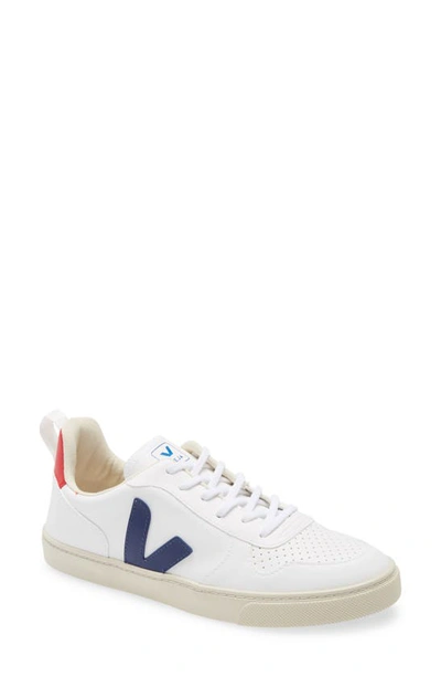 Shop Veja V-10 Lace-up Sneaker In White / Cobalt