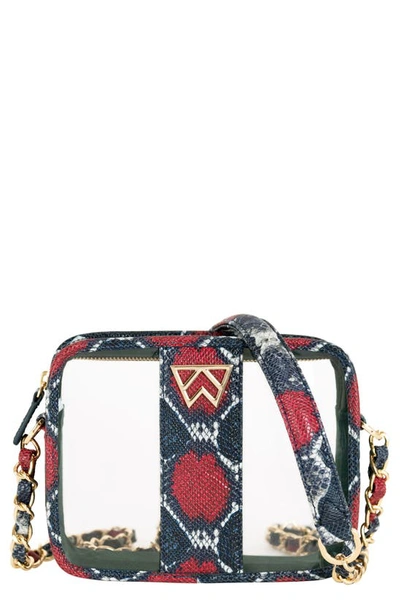 Shop Kelly Wynne Clear Mingle Mingle Mini Crossbody Bag In Red/ Navy Multi Python