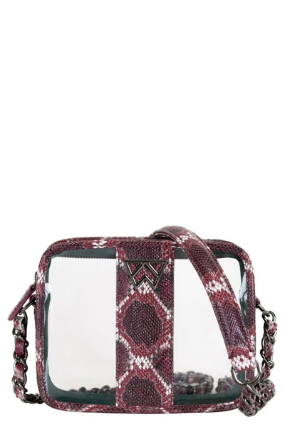Shop Kelly Wynne Clear Mingle Mingle Mini Crossbody Bag In Crimson/ Maroon Multi Python