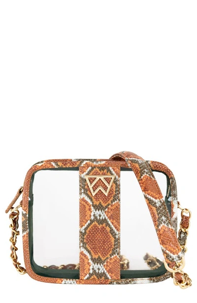 Shop Kelly Wynne Clear Mingle Mingle Mini Crossbody Bag In Orange Multi Python