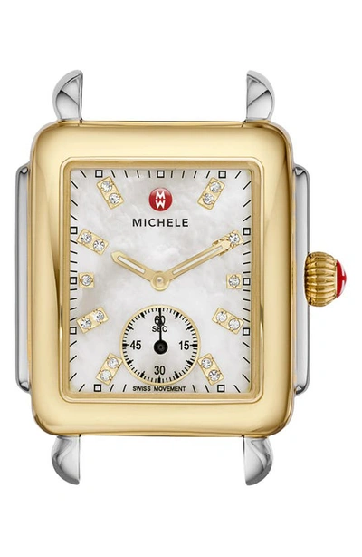 Shop Michele Deco 16 Diamond Dial Two-tone Watch Case, 29mm X 31mm In Gold/ Silver