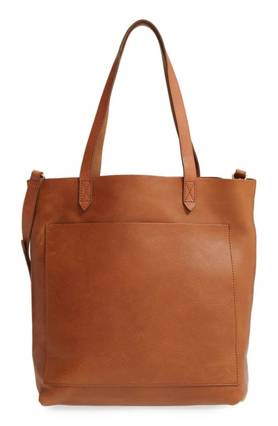 Shop Madewell Medium Leather Transport Tote In English Saddle