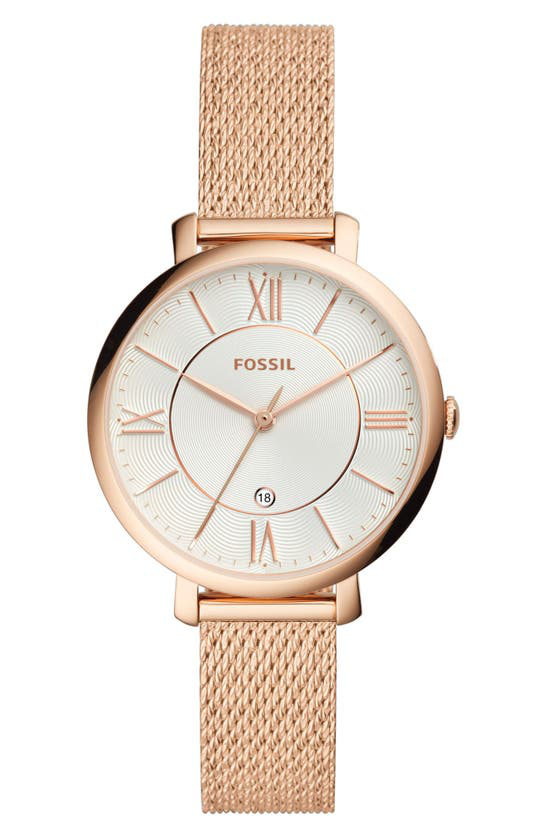 Fossil Women's Jacqueline Rose Gold-tone Stainless Steel Mesh Bracelet  Watch 36mm In Rose Gold/ Silver/ Rose Gold | ModeSens