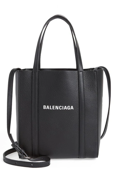 Shop Balenciaga Extra Small Everyday Logo Leather Tote In Black/ White
