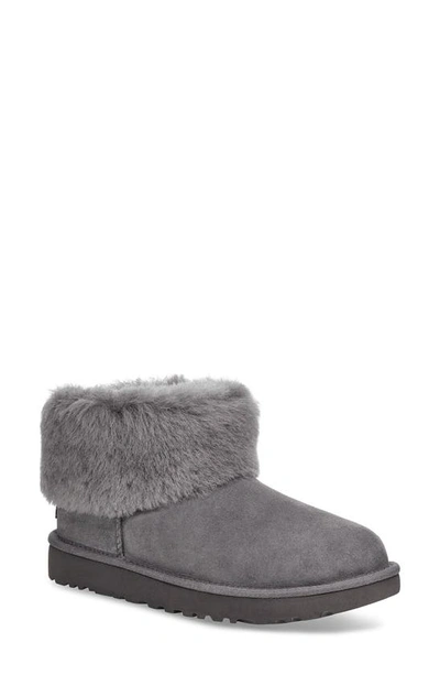 Shop Ugg Classic Mini Fluff Genuine Shearling Bootie In Charcoal