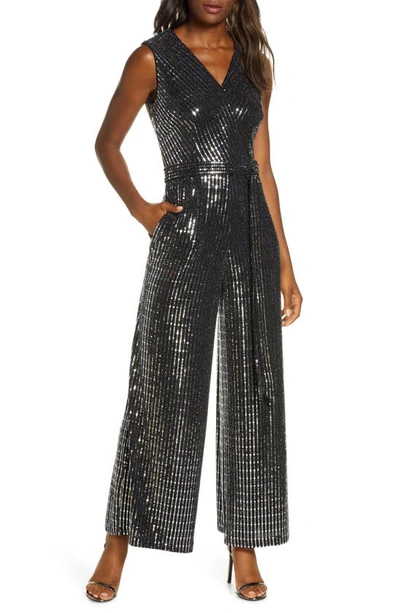 Shop Donna Ricco Sequin Sleeveless Jumpsuit In Black