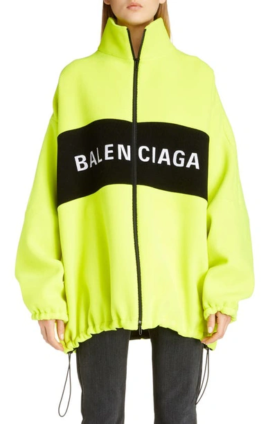 Shop Balenciaga Logo Wool Blend Jacket In Fluo Yellow