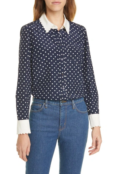 Shop Tory Burch Scalloped Polka Dot Silk Shirt In Classic Dot