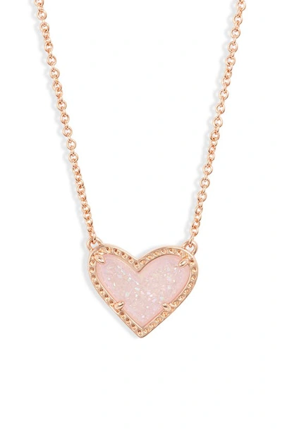 Shop Kendra Scott Ari Heart Pendant Necklace In Rose Gold/ Pink Drusy