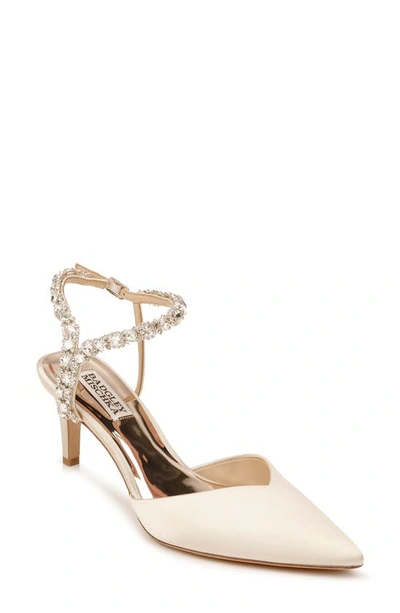 Shop Badgley Mischka Galaxy Embellished Ankle Strap Pointed Toe Pump In Ivory Satin