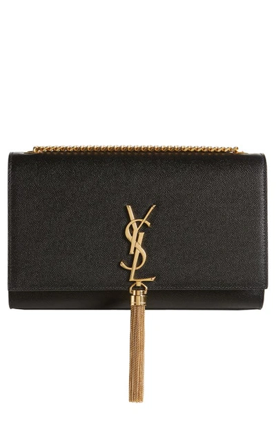 Shop Saint Laurent Medium Kate Leather Wallet On A Chain In Noir