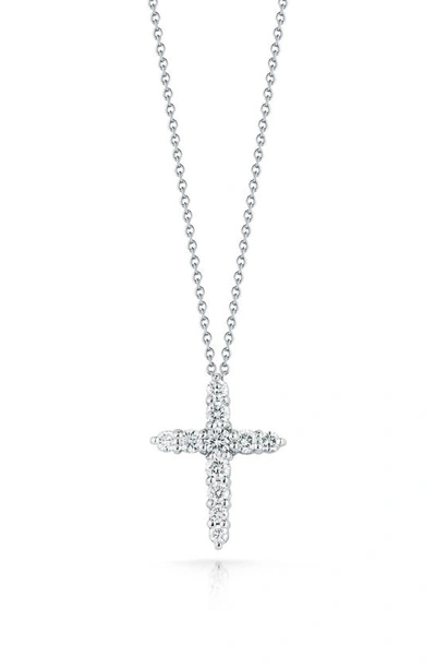 Shop Roberto Coin Tiny Treasures Diamond Cross Pendant Necklace In White Gold