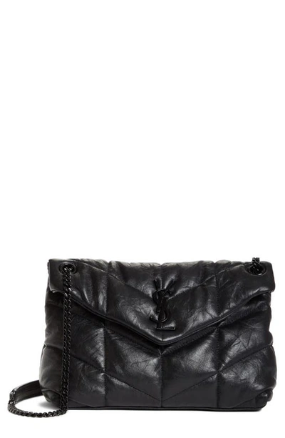 Shop Saint Laurent Small Lou Leather Puffer Bag In Noir