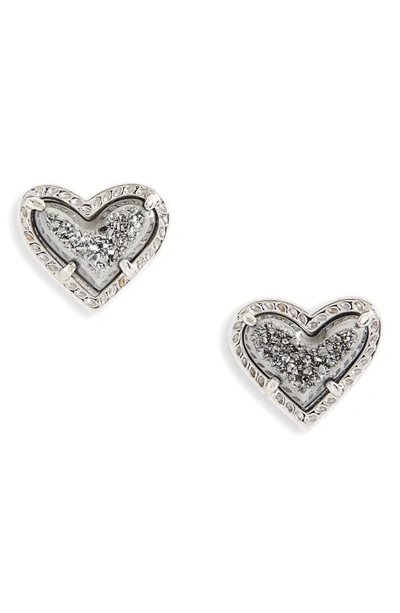 Shop Kendra Scott Ari Heart Stud Earrings In Platinum Drusy