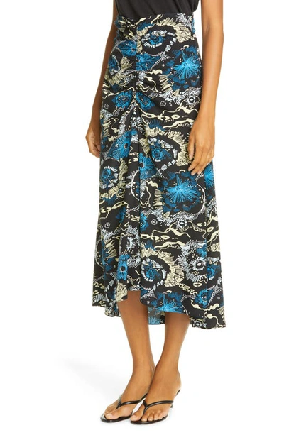 Shop A.l.c Mabelle Silk Midi Skirt In Black/ Blue
