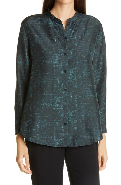 Shop Eileen Fisher Mandarin Collar Shirt In Fongt
