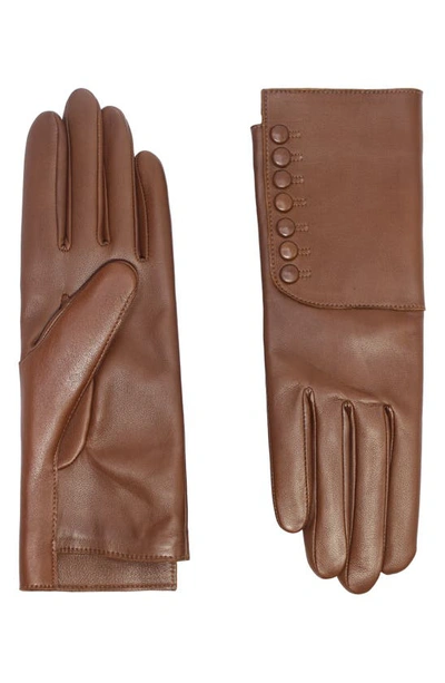Shop Agnelle Rachelle Snaps Lambskin Leather Gloves In Whiskey
