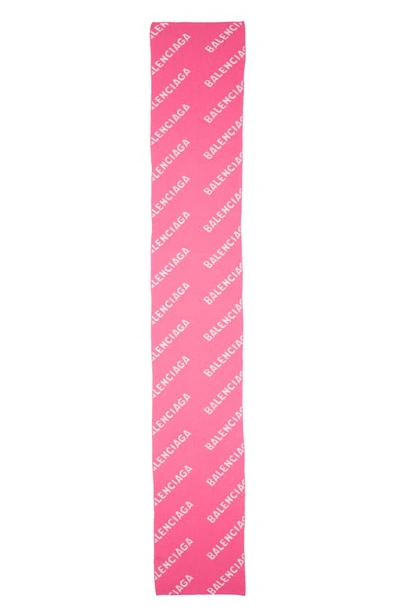 Shop Balenciaga Logo Jacquard Wool Blend Scarf In Pink/ White
