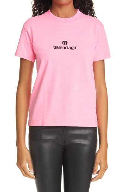 Shop Balenciaga Sponsor Logo Embroidered Fitted T-shirt In Bubble Gum / Black