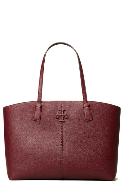 Shop Tory Burch Mcgraw Leather Tote In Claret