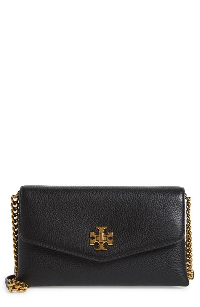Shop Tory Burch Kira Pebble Leather Wallet On A Chain In Black