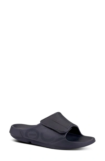 Oofos Ooahh Sport Flex Slide Sandal In Black/ Matte Black