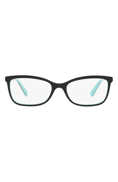 Shop Tiffany & Co 53mm Rectangular Optical Glasses In Black/ Blue